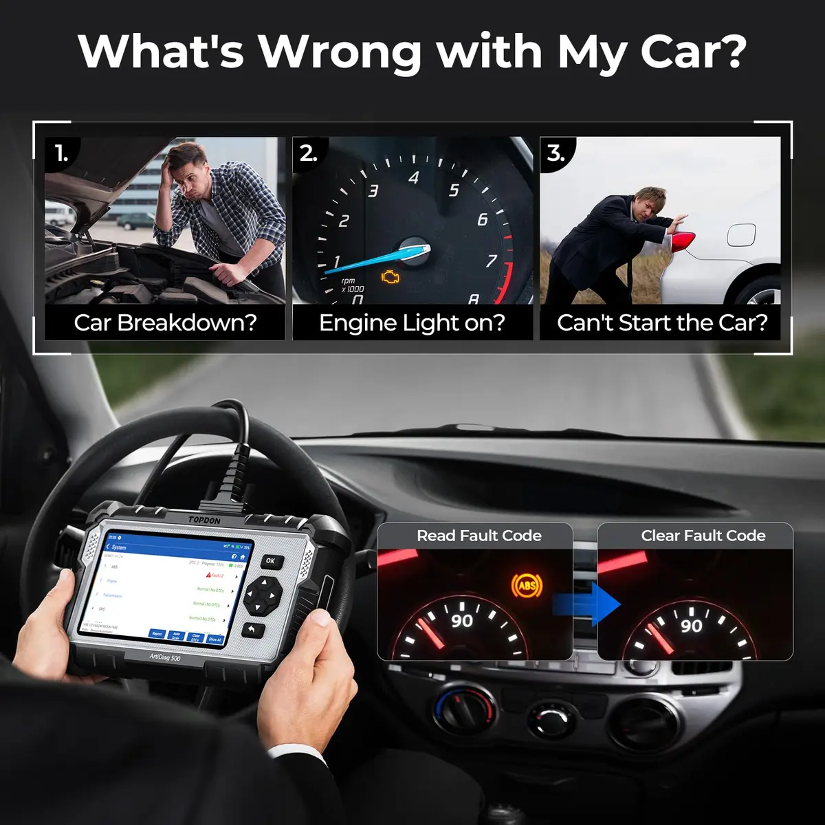 TOPDON AD500 Car Diagnostic Scanner, Engine ABS SRS Transmission | 4-System Vehicle Code Reader - view 2