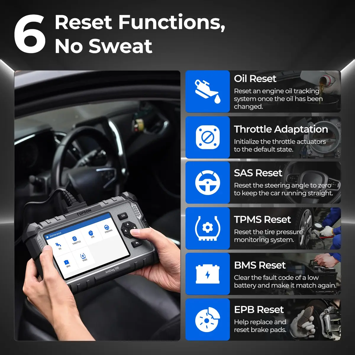 TOPDON AD500 Car Diagnostic Scanner, Engine ABS SRS Transmission | 4-System Vehicle Code Reader - view 4