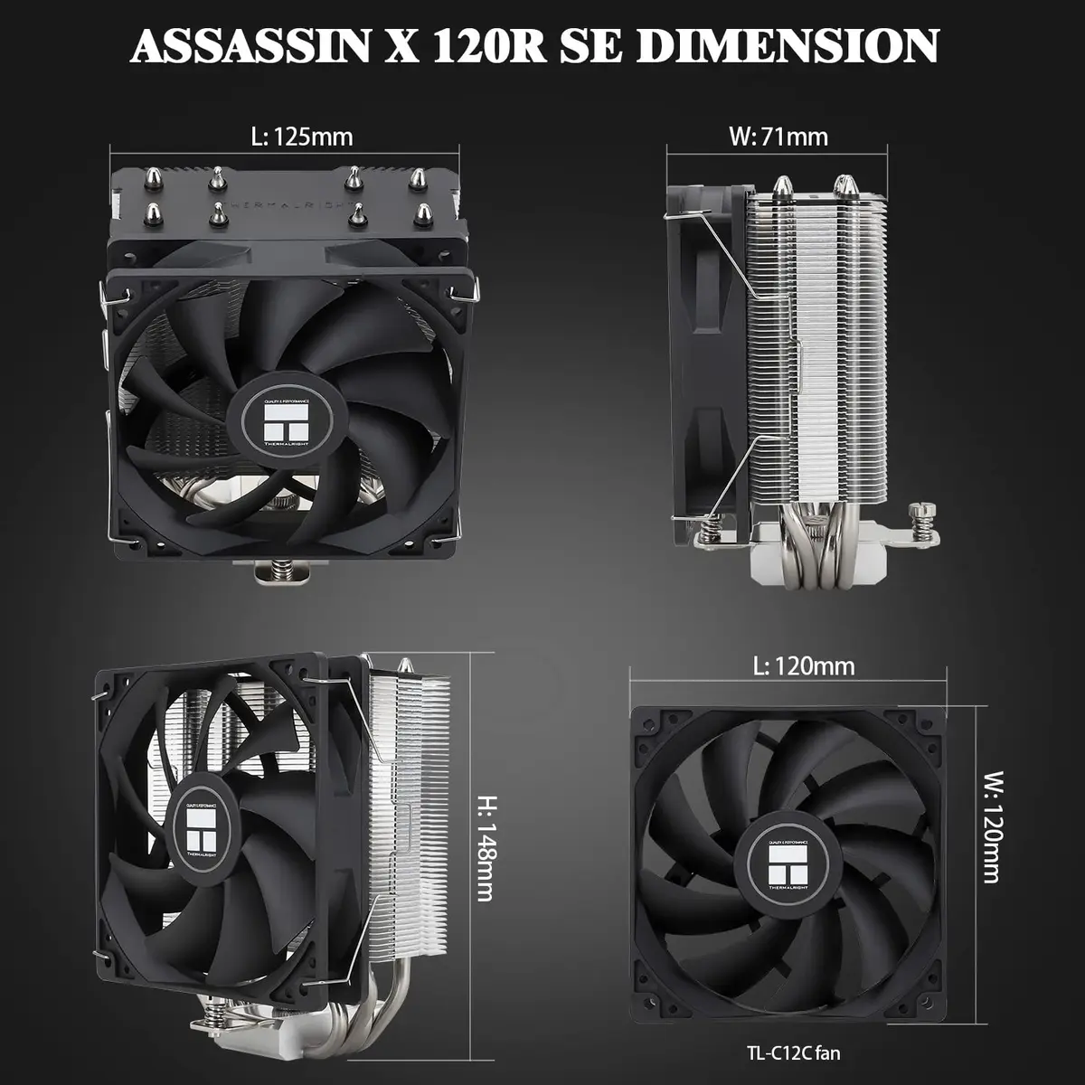 Thermalright Assassin X120 Refined SE CPU Air Cooler 120mm (4.72 inch) | 4 Heat Pipes, PWM Fan, 148mm Height - view 5