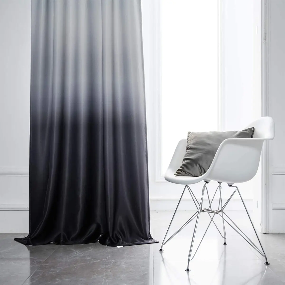 SimpleHome Ombre Gradient Black White to Gray Curtains for Bedroom, 52Wx63L | Modern Room Darkening Drapes with Grommets - view 3