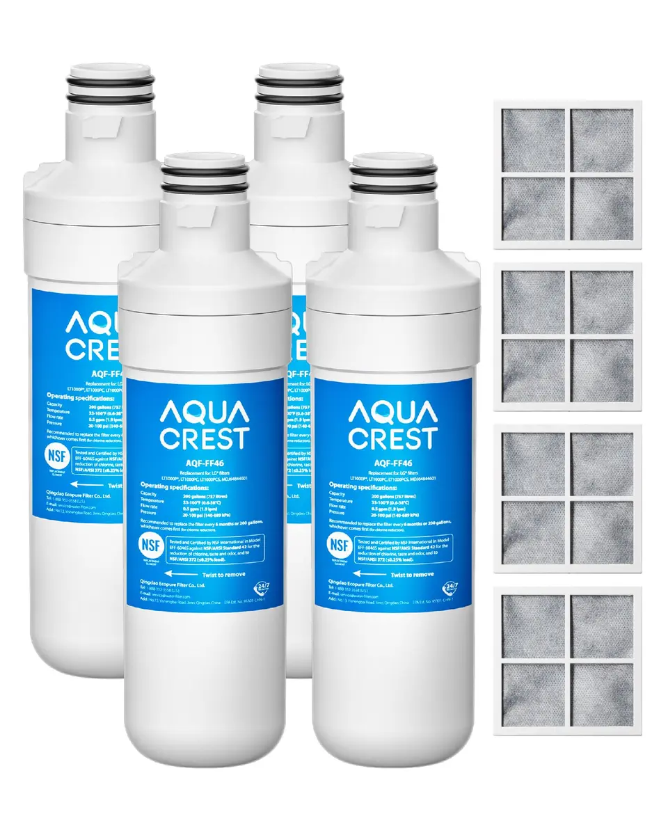 AQUA CREST LT1000PC Refrigerator Water Filter and Air Filter 4 Combo | NSF Certified 220V Compatible - main product image