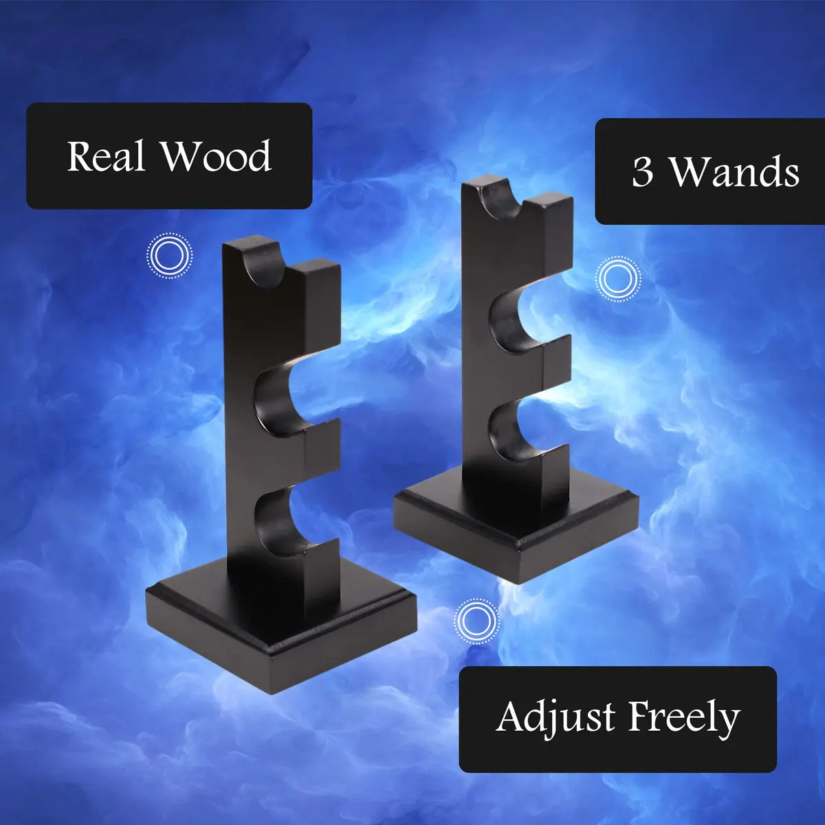 ChampWe Wizard Wand Display Stand Wooden Magic Wands Holder 3 Tiered for Collection Black 12.7cm (5in) - view 3