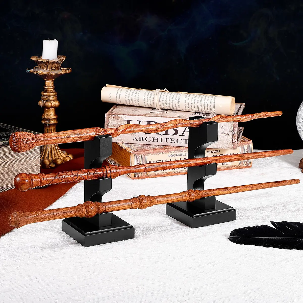 ChampWe Wizard Wand Display Stand Wooden Magic Wands Holder 3 Tiered for Collection Black 12.7cm (5in) - view 4
