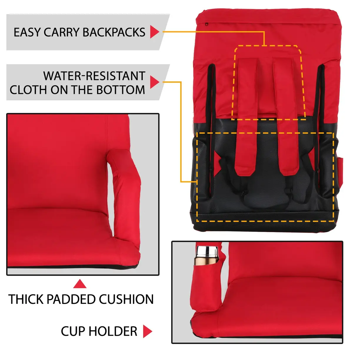 ZENY Stadium Seat for Bleachers with Back Support, 20.5'' | Adjustable Reclining & Padded Comfort - view 5