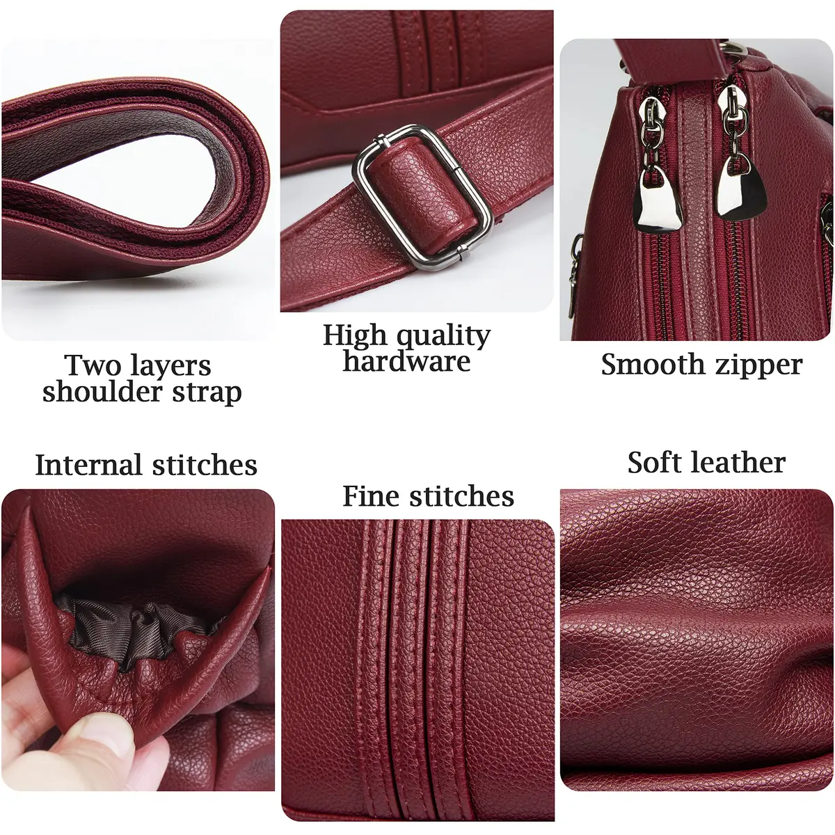 VOLGANIK ROCK Women Soft PU Leather Shoulder Handbag Multi Pocket Crossbody Bag Medium Roomy Red - view 5