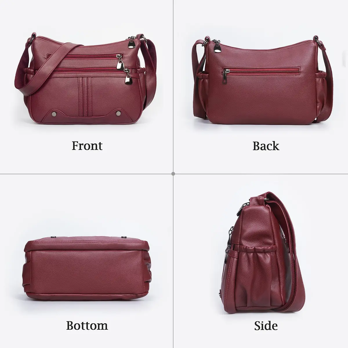 VOLGANIK ROCK Women Soft PU Leather Shoulder Handbag Multi Pocket Crossbody Bag Medium Roomy Red - view 4