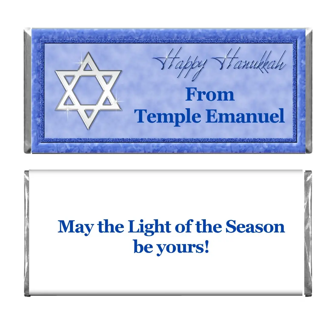 Blue Skies Plus Personalized Hanukkah Star of David Candy Bar Wrappers & Foils 100 | Custom Party Favors for Hanukkah & Holidays - main product image