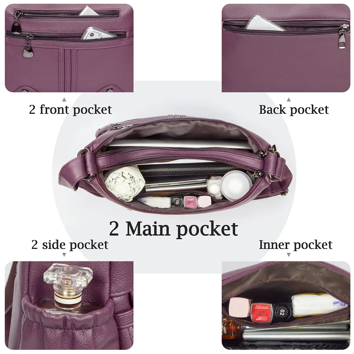 VOLGANIK ROCK Women Soft PU Leather Shoulder Handbag Multi Pocket Crossbody Bag Medium Roomy - view 7