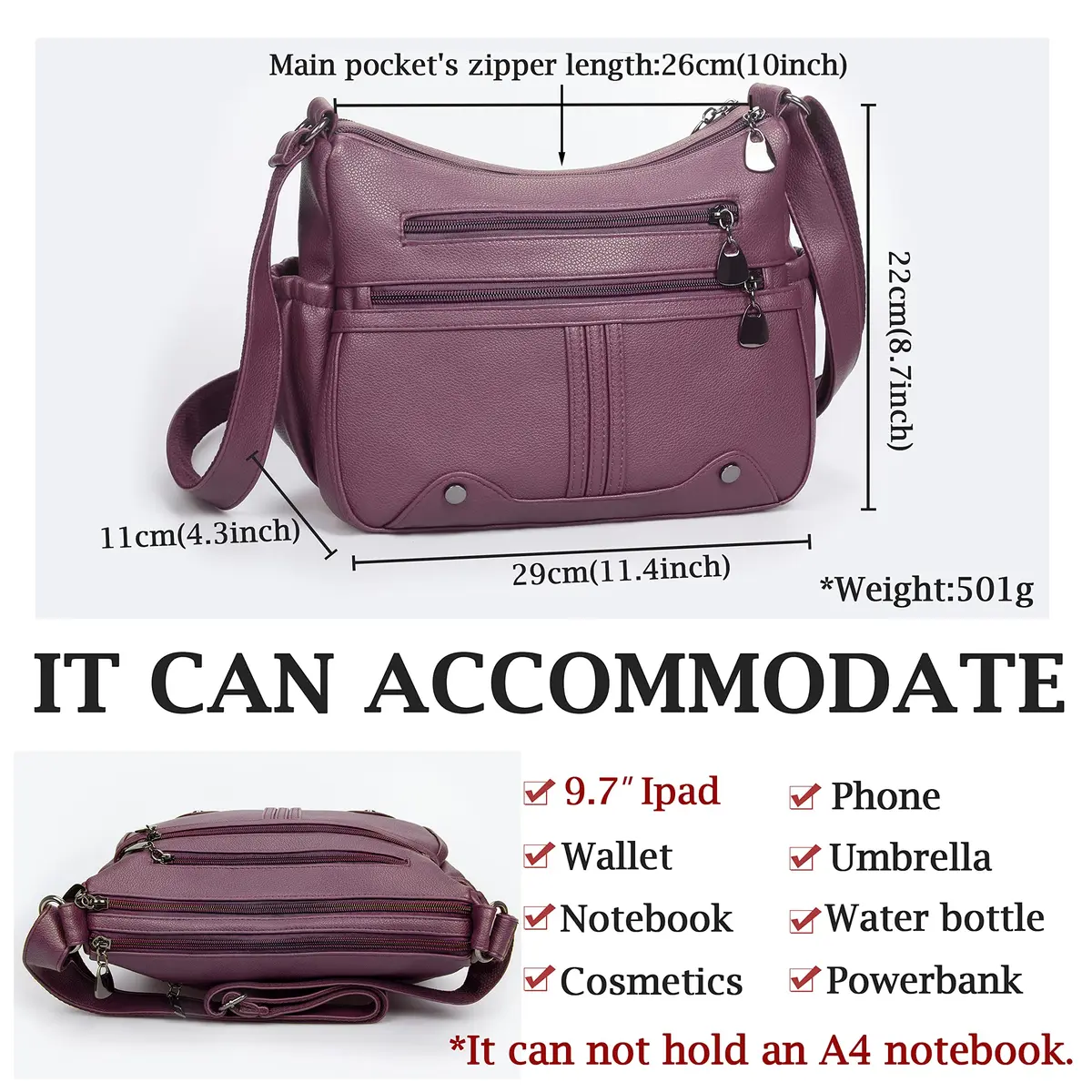 VOLGANIK ROCK Women Soft PU Leather Shoulder Handbag Multi Pocket Crossbody Bag Medium Roomy - view 4