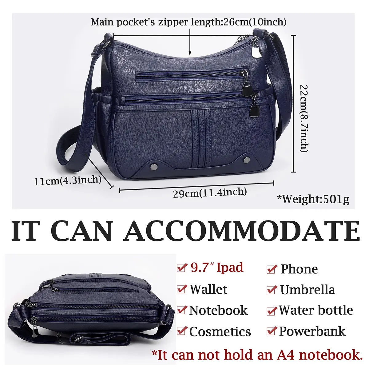 VOLGANIK ROCK Women PU Leather Shoulder Handbag Multi Pocket Crossbody Bag Medium Roomy - view 3