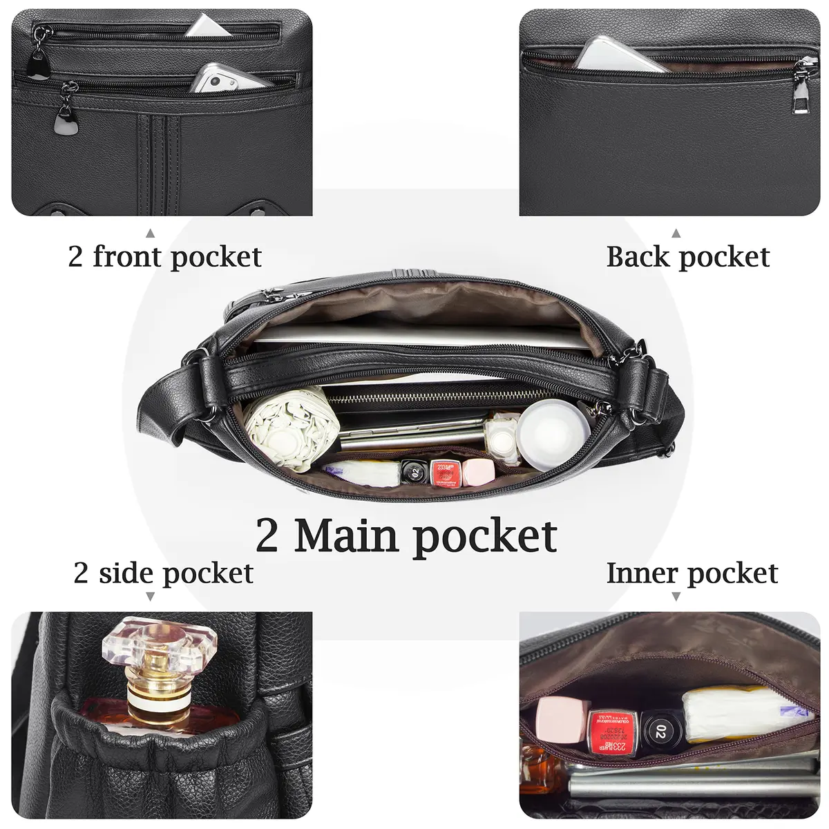 VOLGANIK ROCK Women PU Leather Shoulder Handbag Multi Pocket Crossbody Bag Medium Roomy - view 5