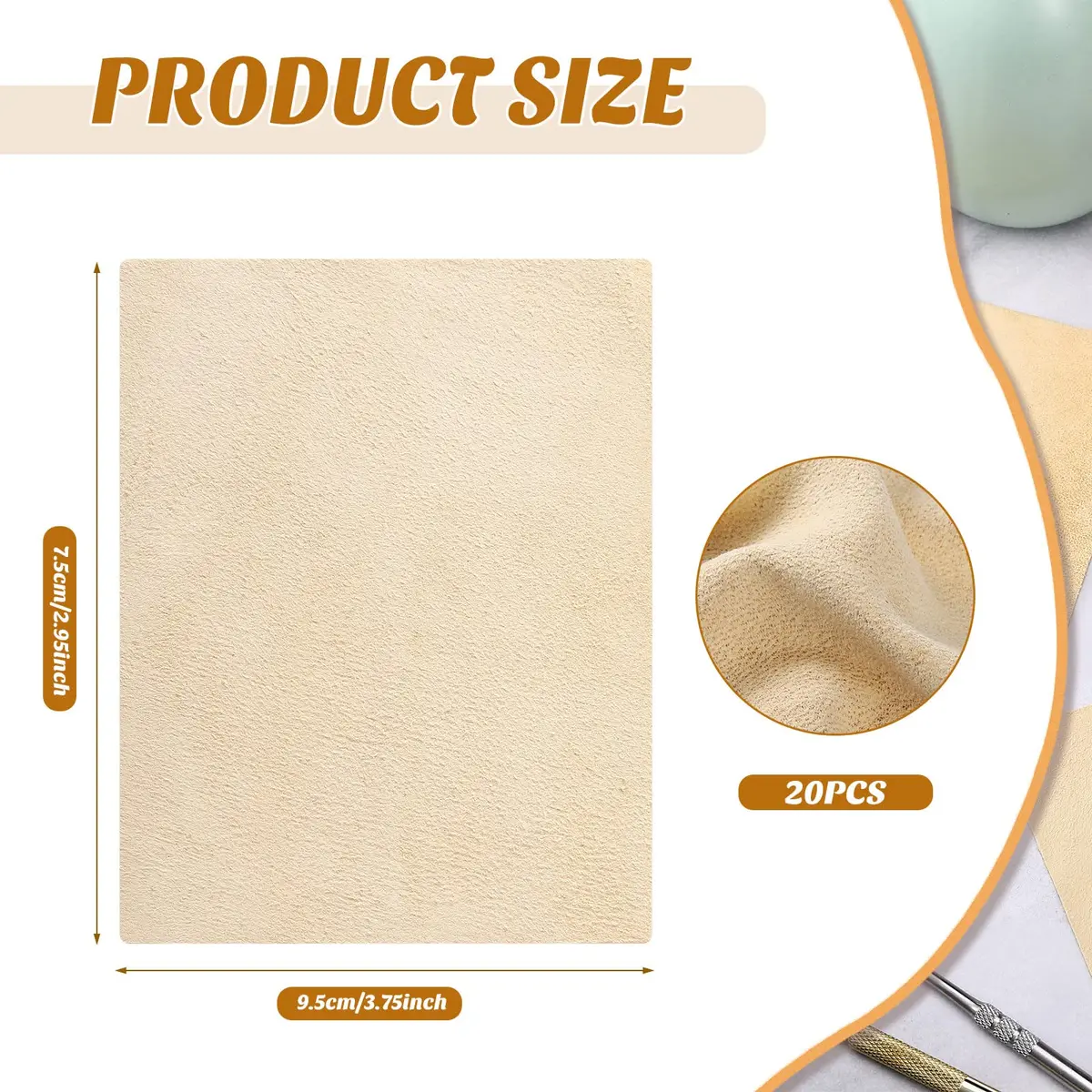 Potchen 20 Pieces Pre Cut Chamois for Pottery Clay | Natural Absorbent Craft Tool - view 2