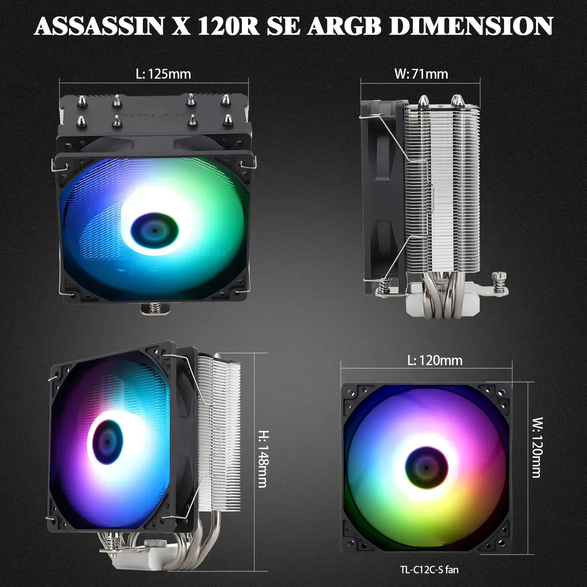 Thermalright Assassin X120 Refined SE ARGB CPU Air Cooler 120mm (4.72 inches) | 4 Heat Pipes, PWM Fan, 148mm Height - view 5