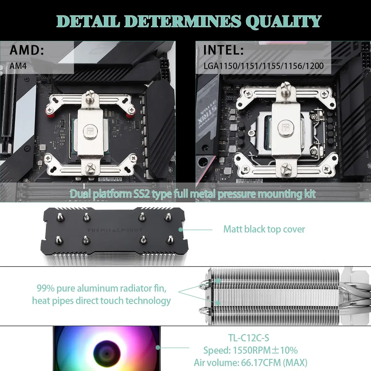 Thermalright Assassin X120 Refined SE ARGB CPU Air Cooler 120mm (4.72 inches) | 4 Heat Pipes, PWM Fan, 148mm Height - view 3
