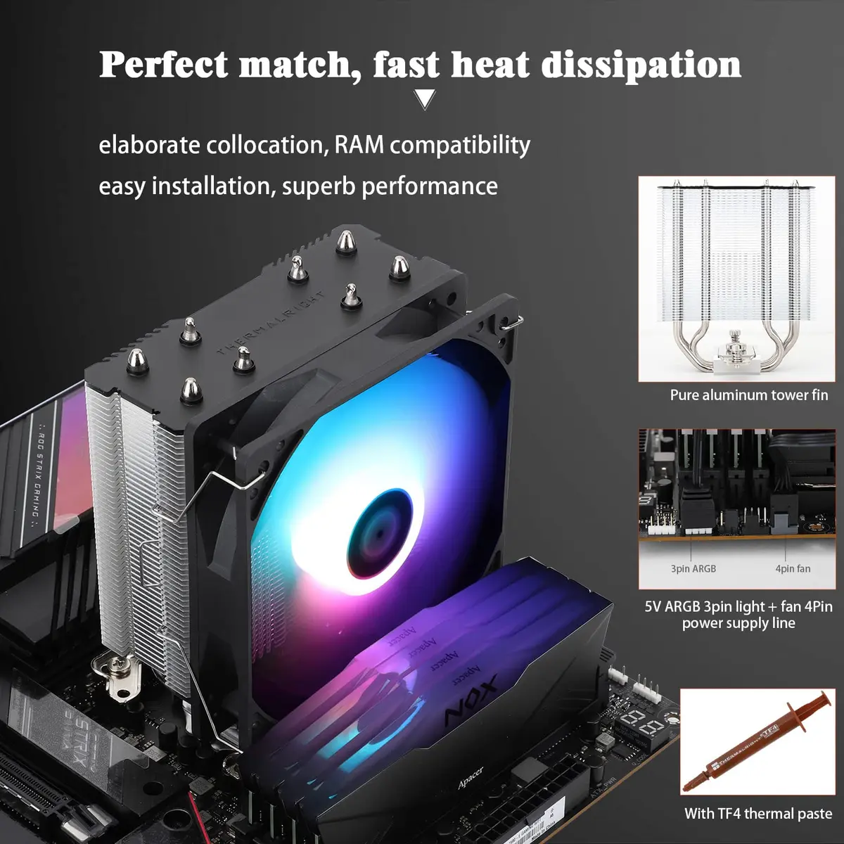 Thermalright Assassin X120 Refined SE ARGB CPU Air Cooler 120mm (4.72 inches) | 4 Heat Pipes, PWM Fan, 148mm Height - view 4