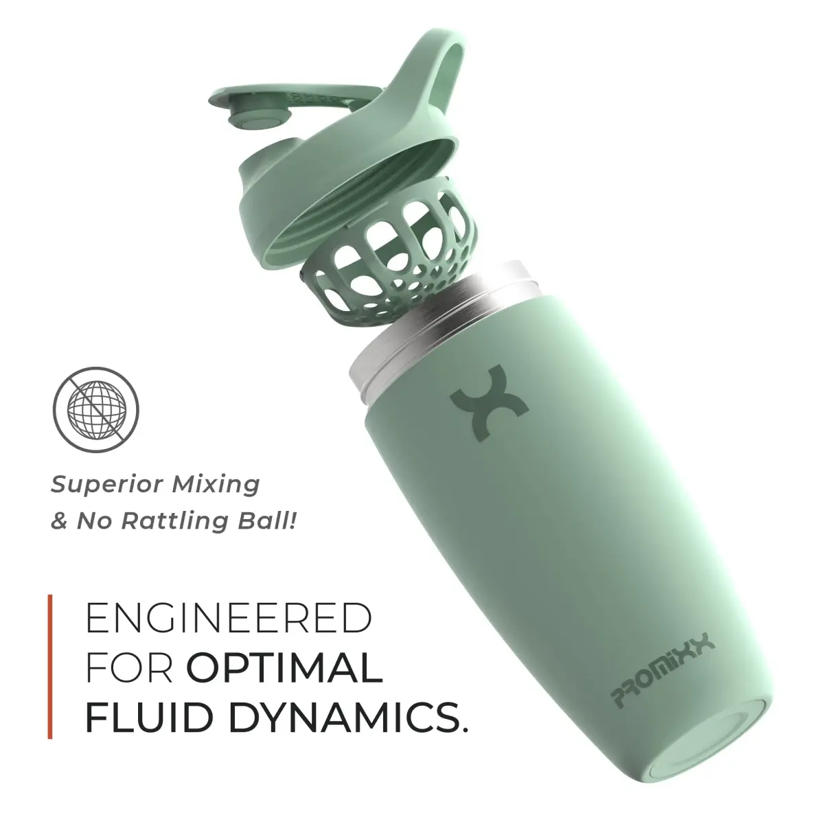 PROMIXX Pursuit Shaker Bottle 550ml (18.6 Fl Oz) | Insulated Stainless Steel for Cold Mixes - view 6