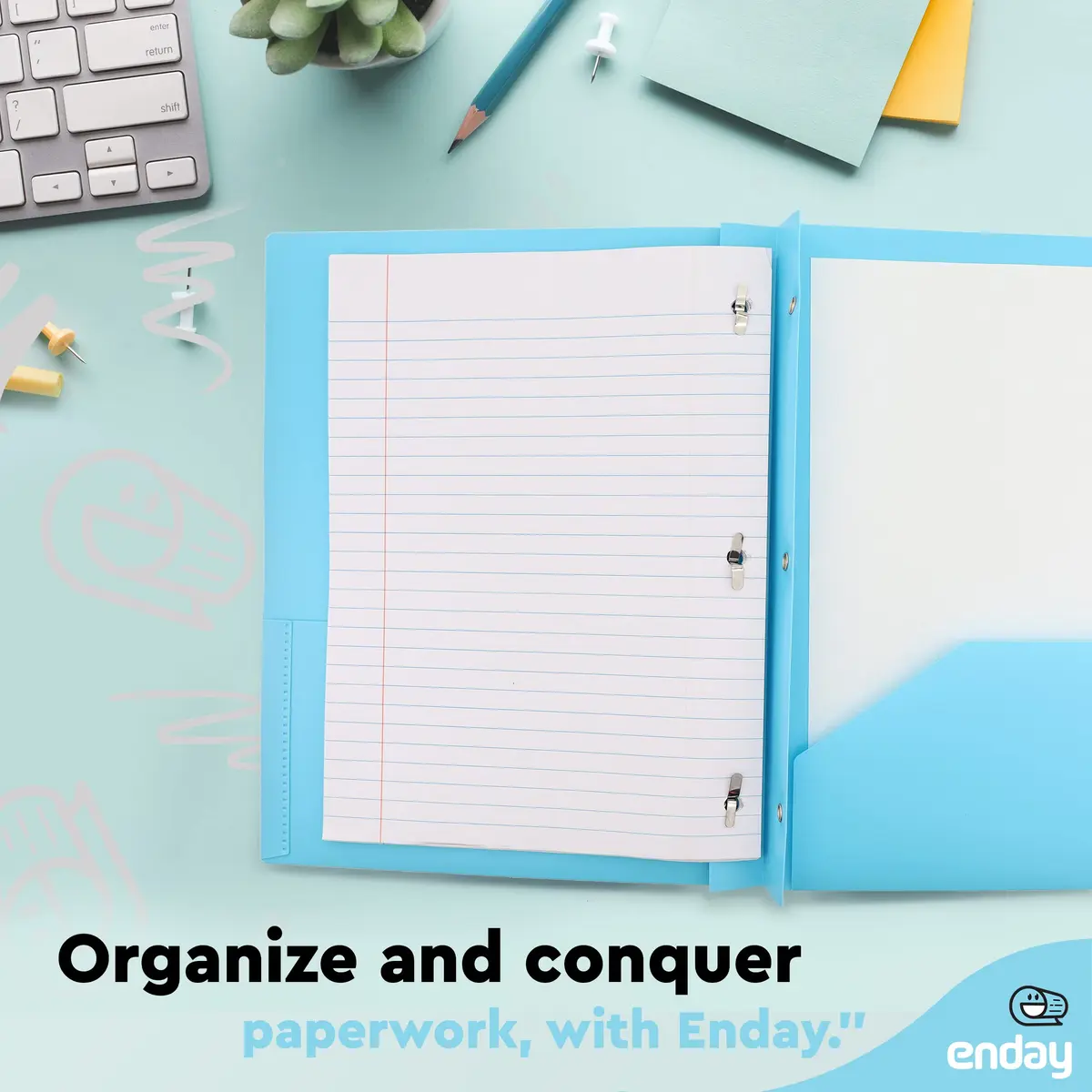 Enday Blue File Folder with Pockets & Prongs | 6 Pc Letter Size, Water-Resistant, Durable (70-120 chars) - view 6