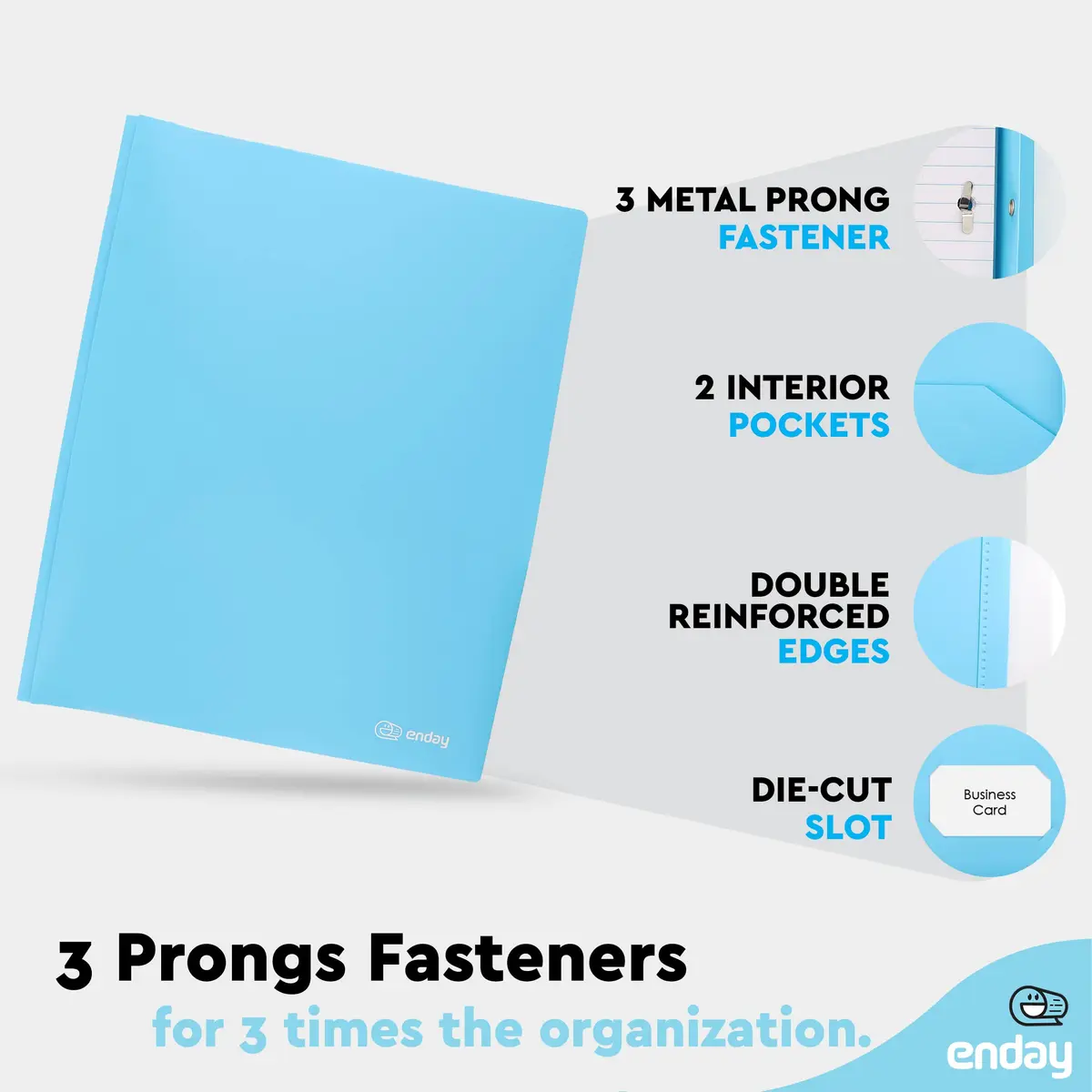 Enday Blue File Folder with Pockets & Prongs | 6 Pc Letter Size, Water-Resistant, Durable (70-120 chars) - view 3