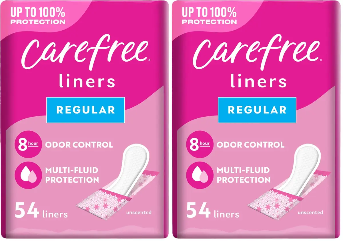 Carefree Acti-Fresh Panty Liners Regular Unscented 108 Count (54 Count x 2) | Daily Freshness & Odor Control - main product image