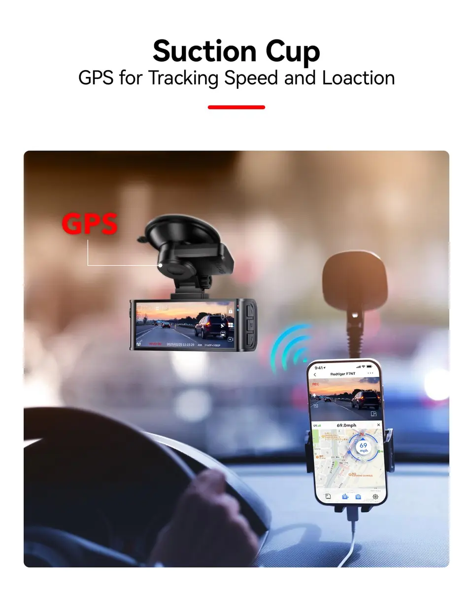 REDTIGER Suction Mount for F7N Series Dash Cam | Built-in GPS, 180° Rotatable, Easy Install (427.76cc) - view 5