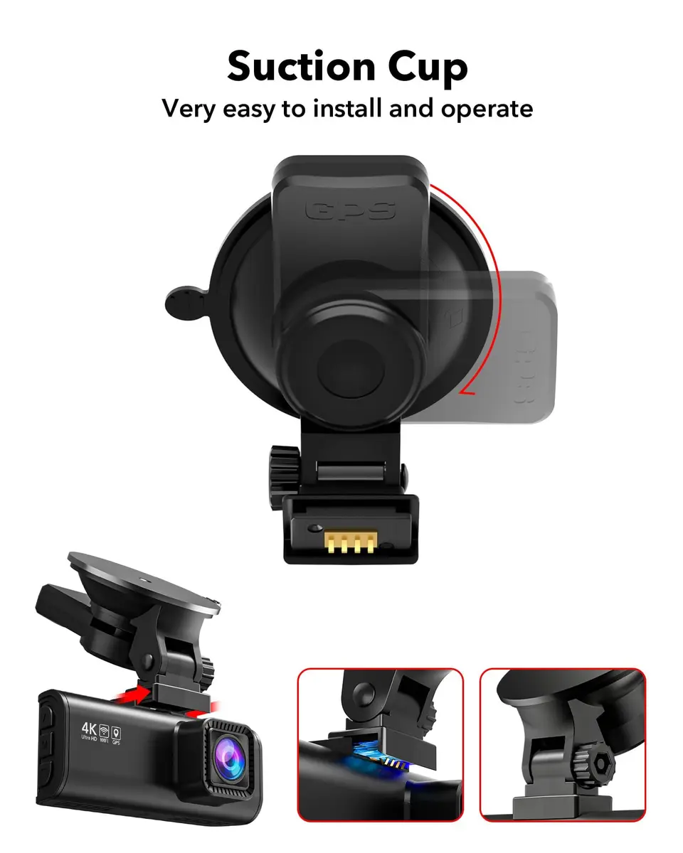 REDTIGER Suction Mount for F7N Series Dash Cam | Built-in GPS, 180° Rotatable, Easy Install (427.76cc) - view 2