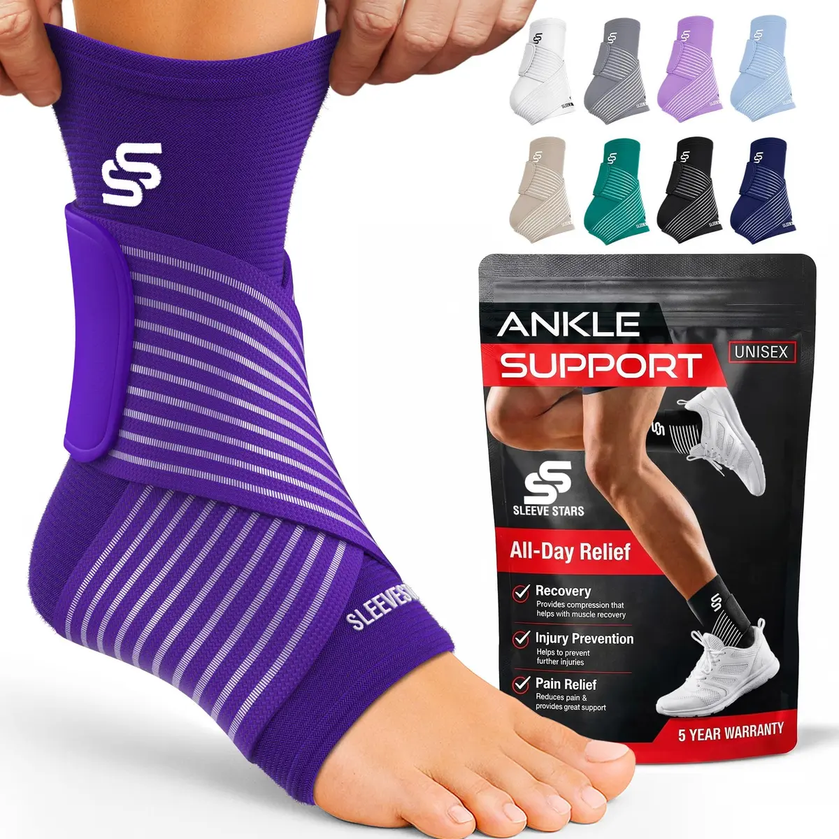 Sleeve Stars Ankle Brace for Plantar Fasciitis Relief, Medium, Dark Purple | FDA Approved Orthopedic Brace for Sprains & Pain - main product image