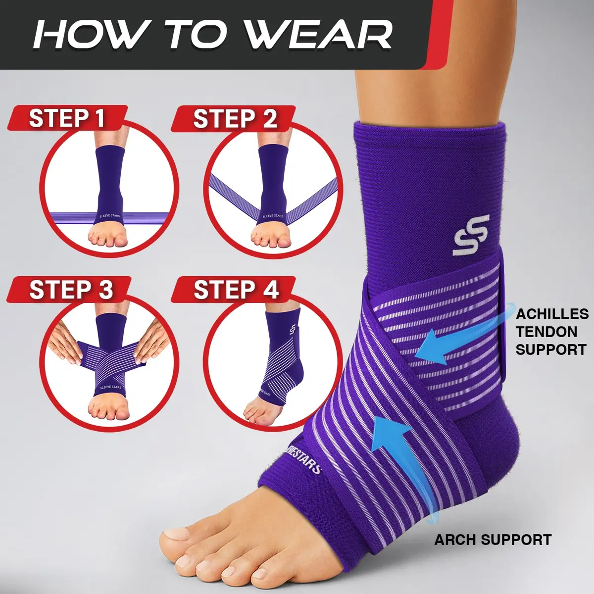 Sleeve Stars Ankle Brace for Plantar Fasciitis Relief, Medium, Dark Purple | FDA Approved Orthopedic Brace for Sprains & Pain - view 7