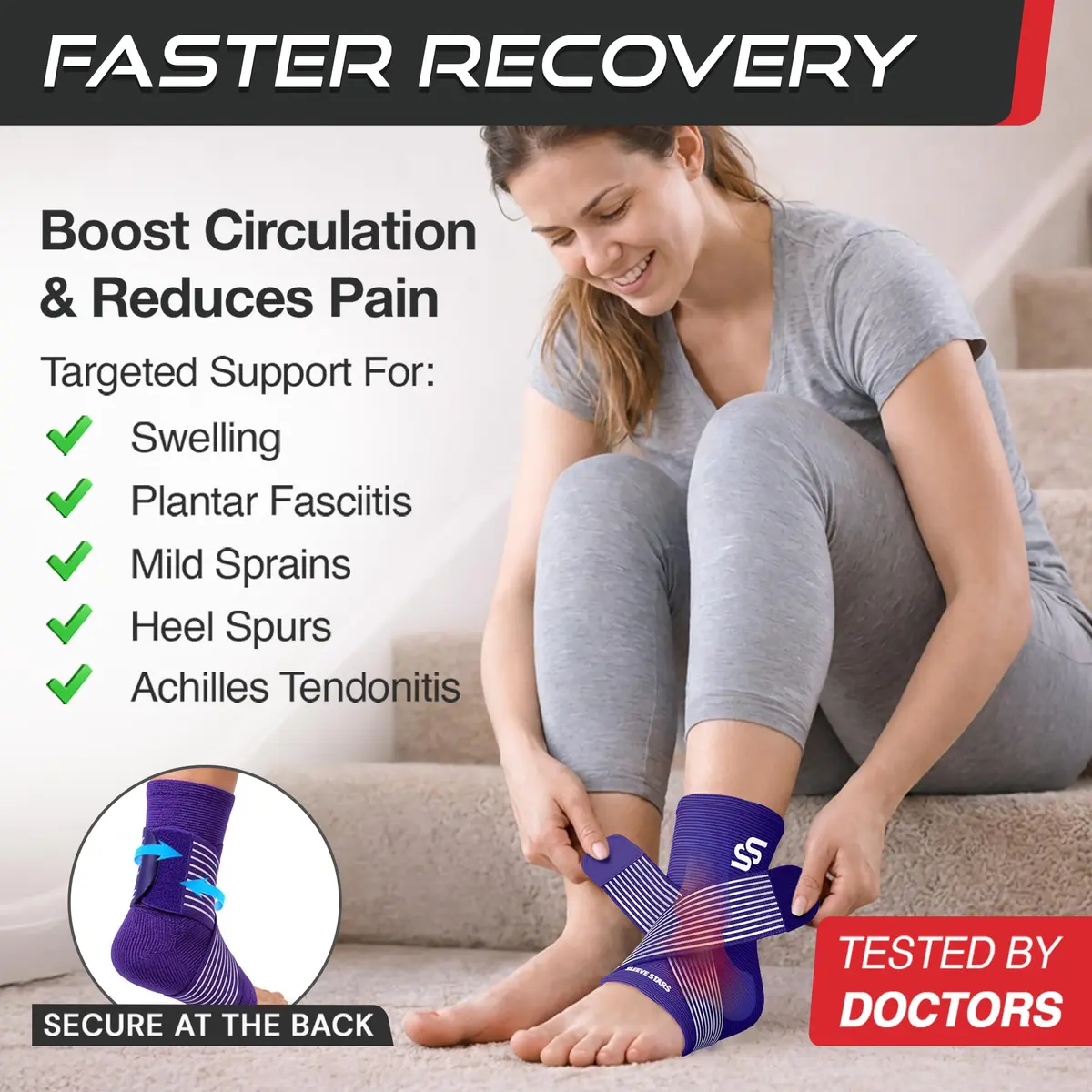 Sleeve Stars Ankle Brace for Plantar Fasciitis Relief, Medium, Dark Purple | FDA Approved Orthopedic Brace for Sprains & Pain - view 2