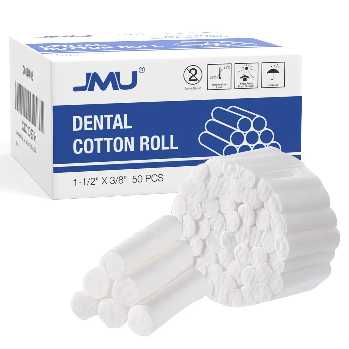 JMU Dental Cotton Rolls 1.5" #2 | High Absorbency for Dental & Nosebleeds - main product image
