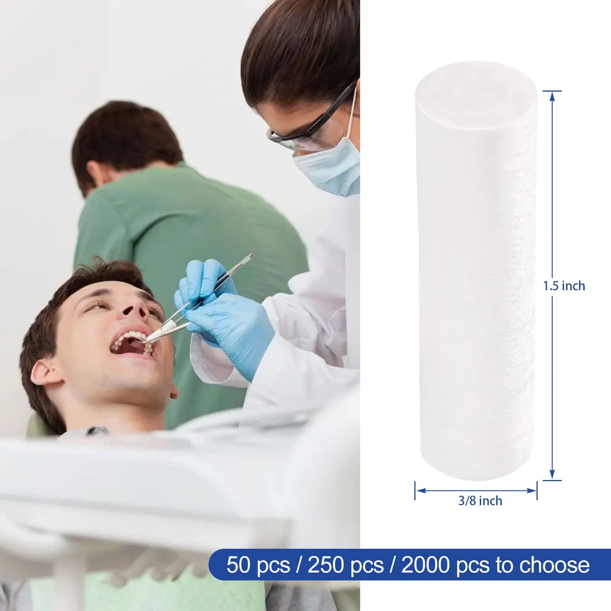 JMU Dental Cotton Rolls 1.5" #2 | High Absorbency for Dental & Nosebleeds - view 2
