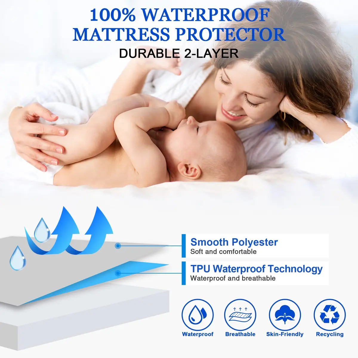 Sufdari Full Mattress Protector Waterproof Fitted Sheet 18" Deep Pocket | Washable & Breathable - view 2