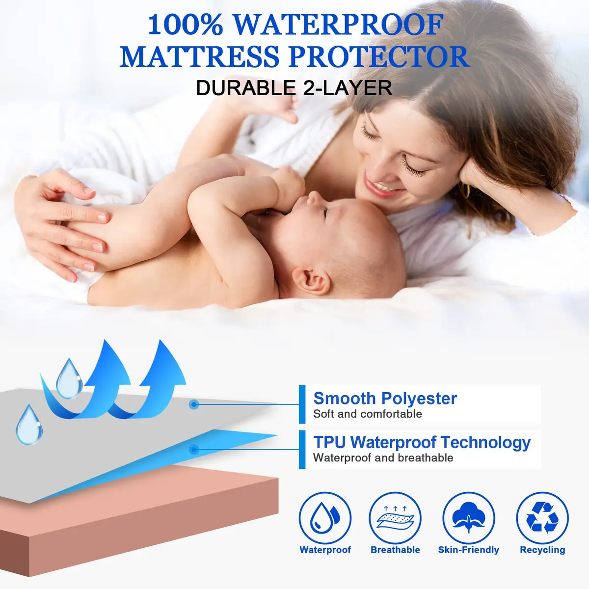 Sufdari Full Size Waterproof Mattress Protector with 18" Deep Pocket | Washable & Breathable - view 2
