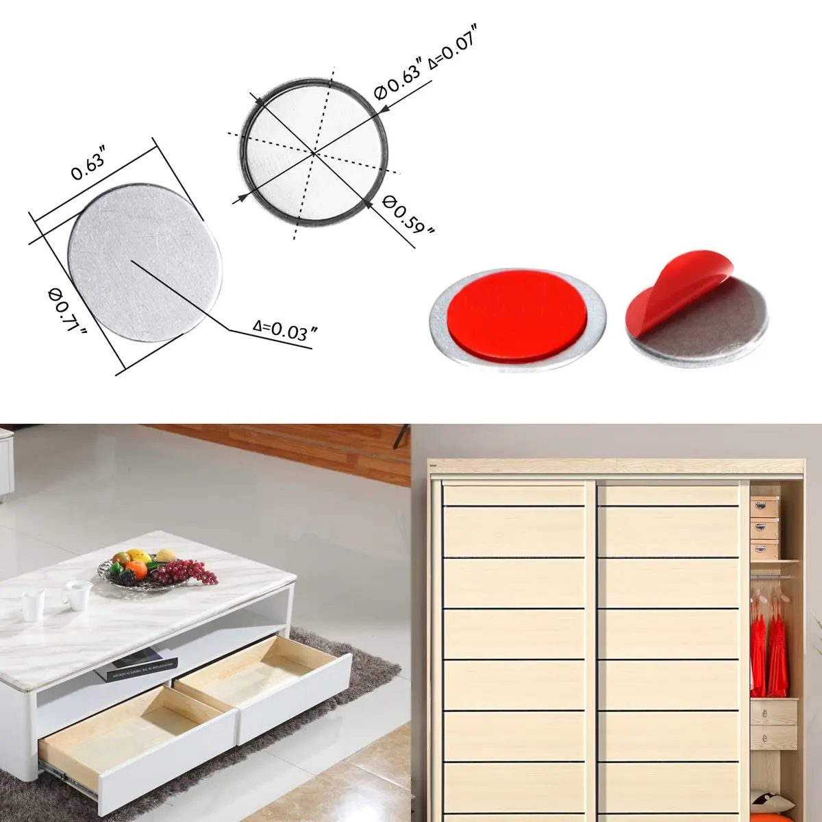 Mousike Magnetic Door Catch Ultra Thin Stainless Steel Drawer Magnet 4 Pack | Strong Magnetic Closure for Cabinets & Sliding Doors - view 7