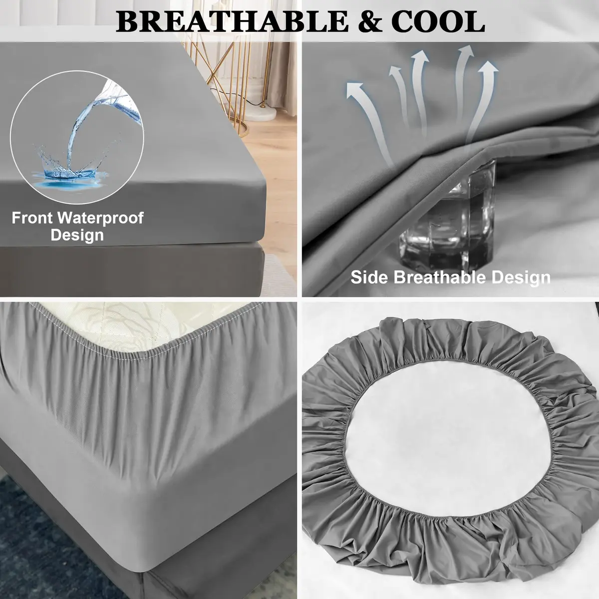 Sufdari Full Size Mattress Protector Waterproof Fitted Sheet Style 18" Deep Pocket Gray - view 5