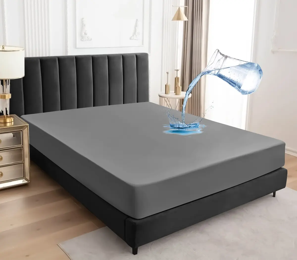 Sufdari Full Size Mattress Protector Waterproof Fitted Sheet Style 18" Deep Pocket Gray - main product image