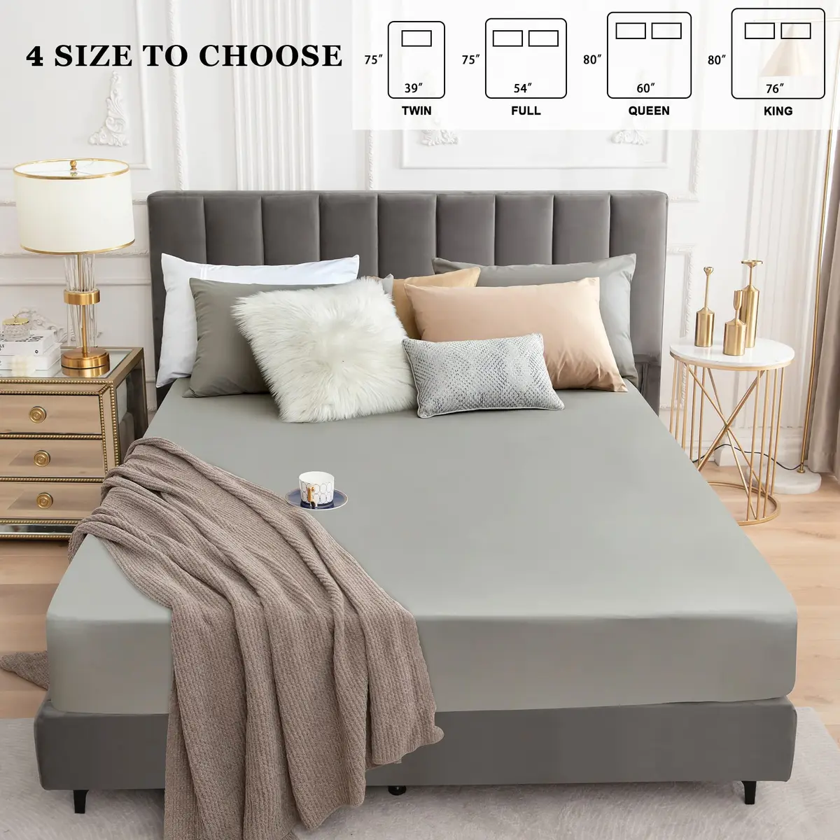 Sufdari Full Size Mattress Protector Waterproof Fitted Sheet Style 18" Deep Pocket Gray - view 7