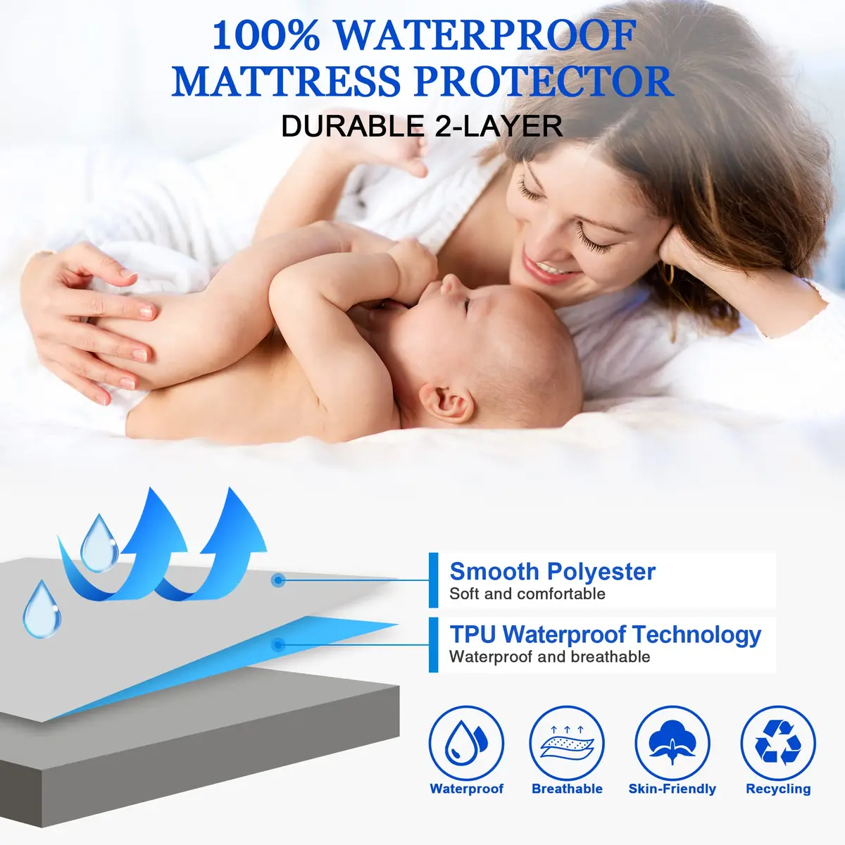 Sufdari Full Size Mattress Protector Waterproof Fitted Sheet Style 18" Deep Pocket Gray - view 2