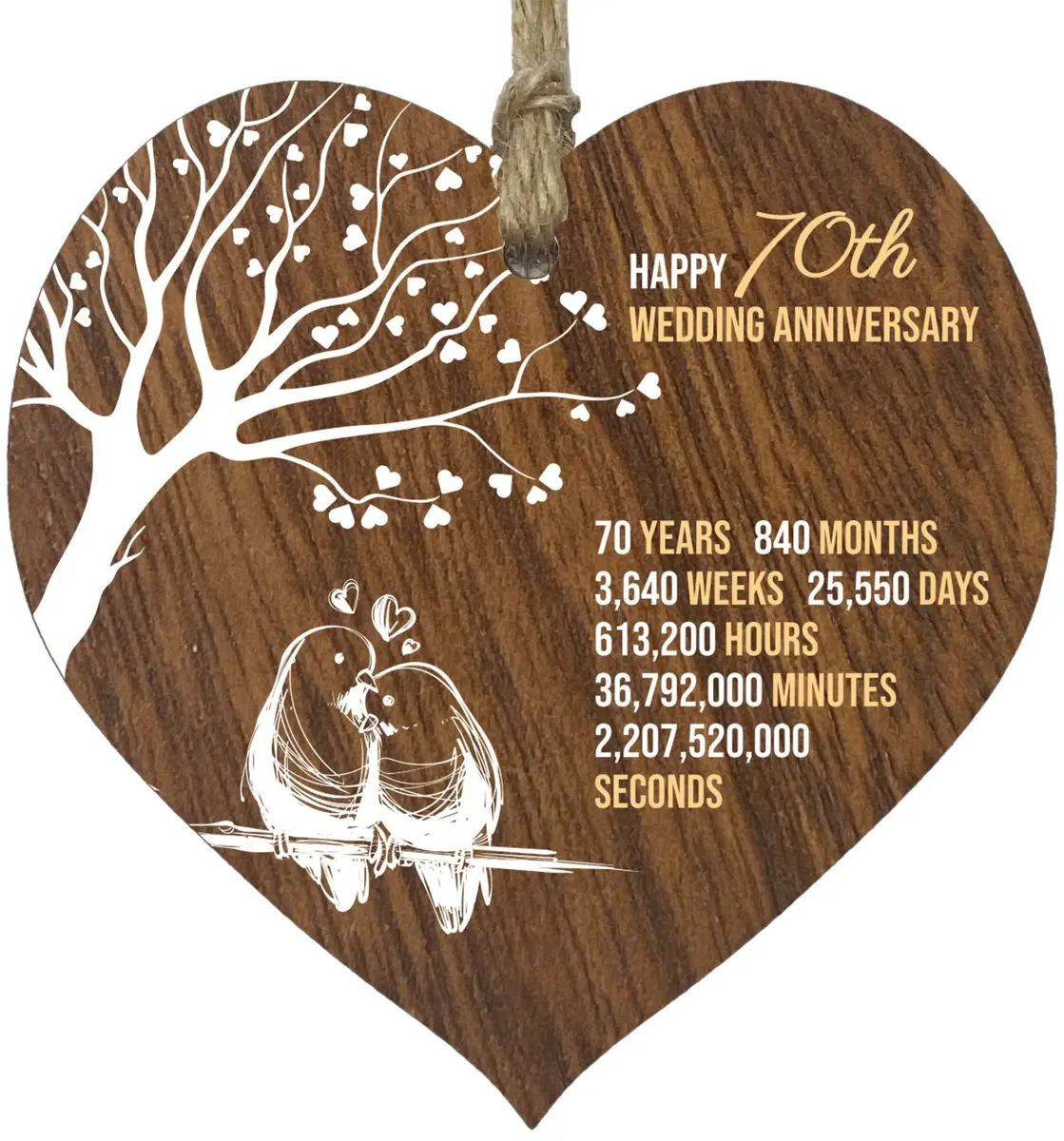 Stuff4 70th Wedding Anniversary Wooden Heart Plaque | Celebrate Love & Milestones - main product image