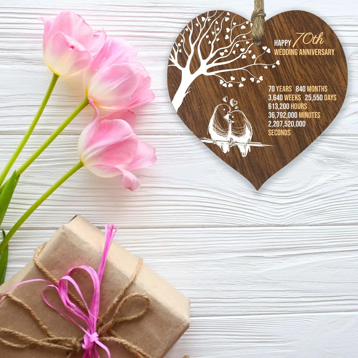 Stuff4 70th Wedding Anniversary Wooden Heart Plaque | Celebrate Love & Milestones - view 5