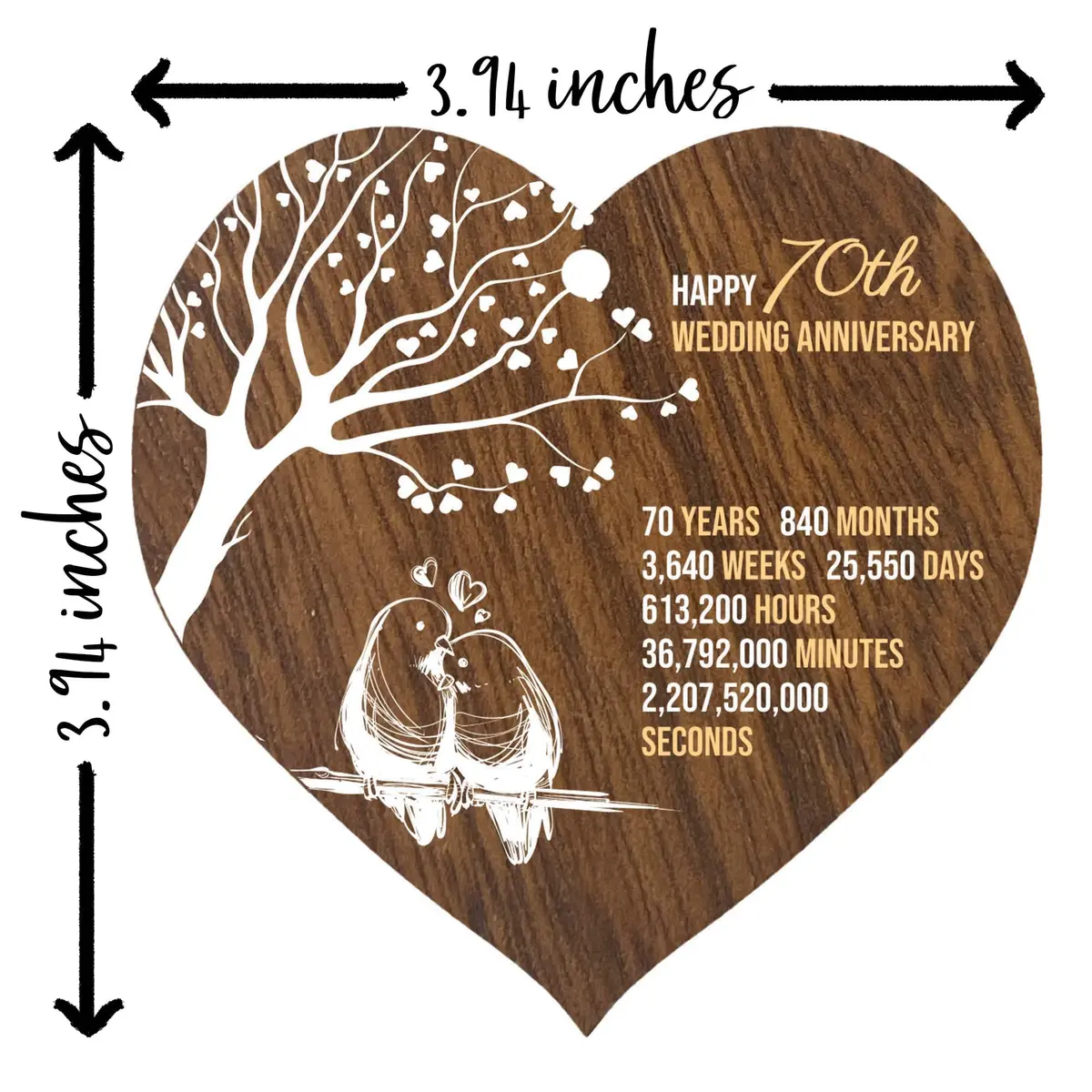 Stuff4 70th Wedding Anniversary Wooden Heart Plaque | Celebrate Love & Milestones - view 6