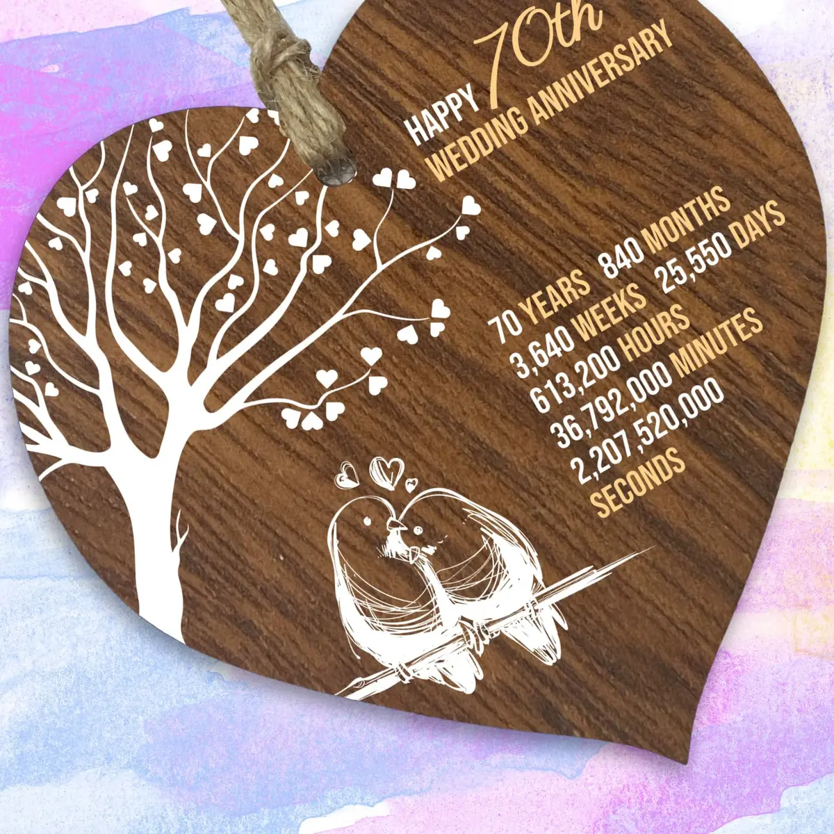 Stuff4 70th Wedding Anniversary Wooden Heart Plaque | Celebrate Love & Milestones - view 2