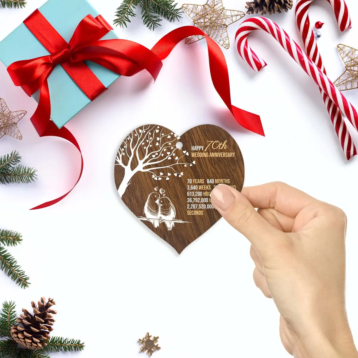 Stuff4 70th Wedding Anniversary Wooden Heart Plaque | Celebrate Love & Milestones - view 3