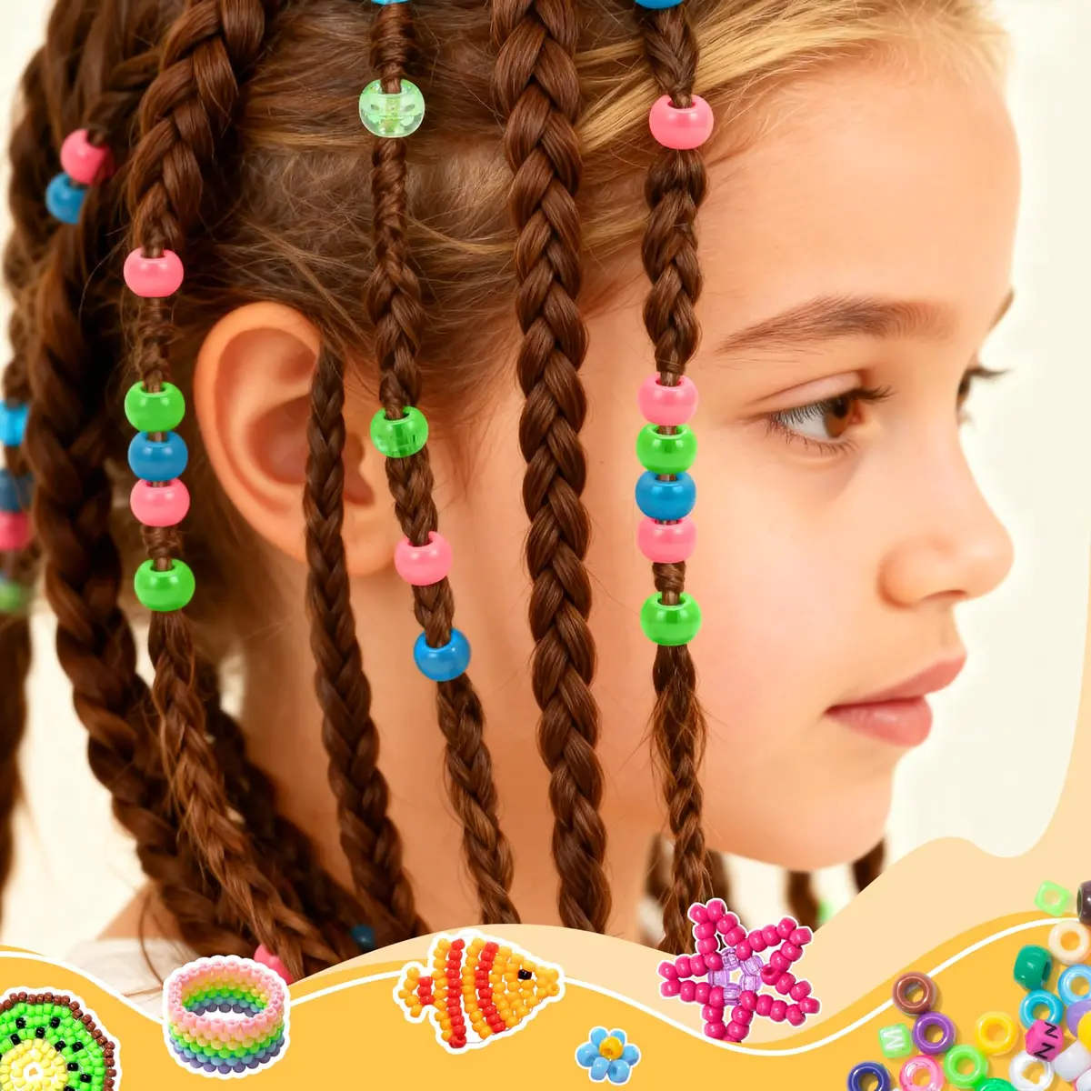 Simetufy Pony Beads for Bracelet Making 1200 pcs | Multi-Colored 6x9mm for DIY Crafts - view 2