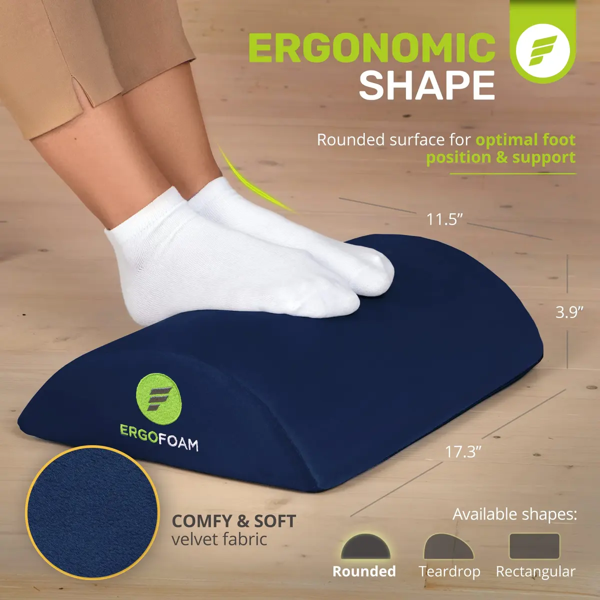 ErgoFoam Ergonomic Foot Rest Under Desk - Premium Velvet Soft Foam for Comfortable Rest; Navy Blue | 43.7cm x 29.4cm x 10.4cm (17.3" x 11.5" x 3.9") - view 6