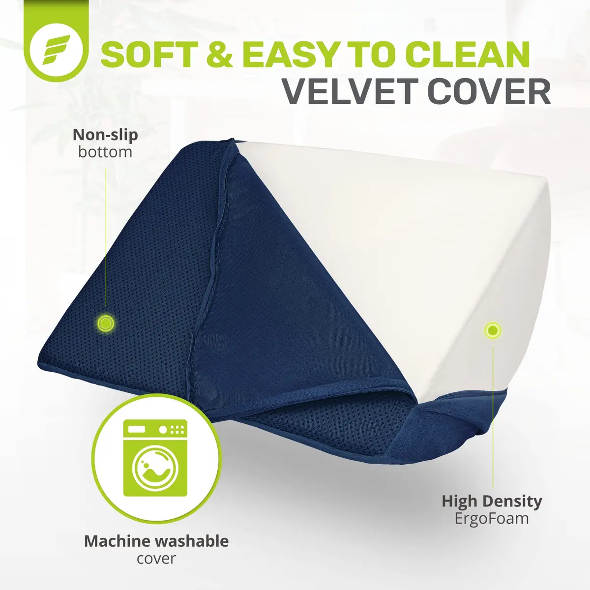ErgoFoam Ergonomic Foot Rest Under Desk - Premium Velvet Soft Foam for Comfortable Rest; Navy Blue | 43.7cm x 29.4cm x 10.4cm (17.3" x 11.5" x 3.9") - view 7
