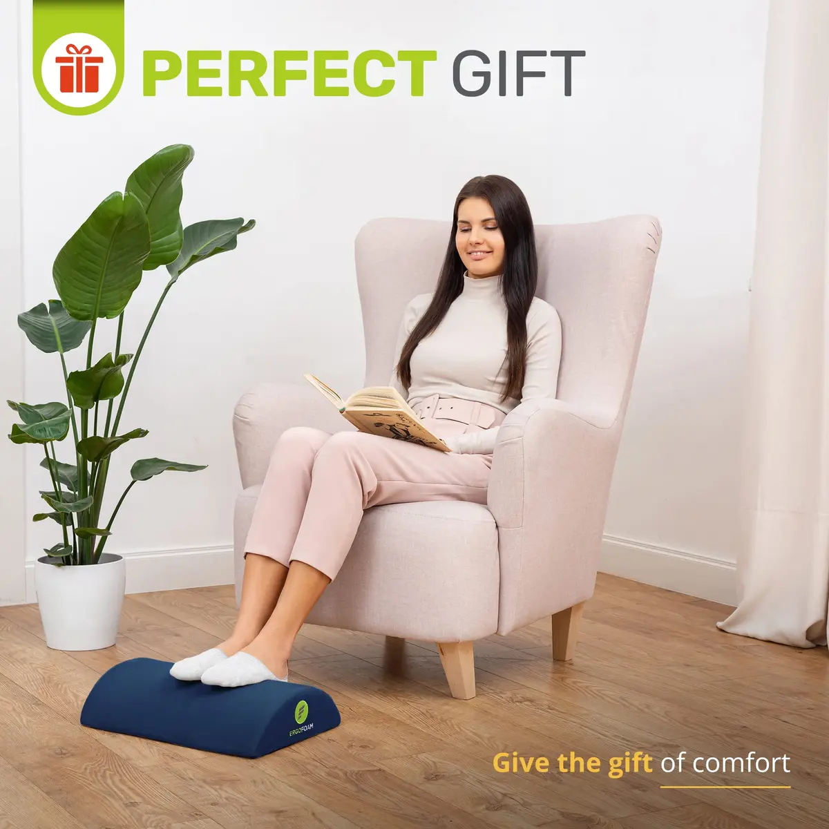 ErgoFoam Ergonomic Foot Rest Under Desk - Premium Velvet Soft Foam for Comfortable Rest; Navy Blue | 43.7cm x 29.4cm x 10.4cm (17.3" x 11.5" x 3.9") - view 8