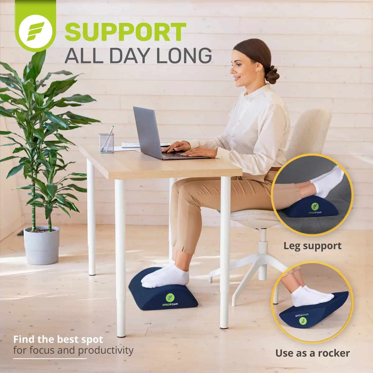ErgoFoam Ergonomic Foot Rest Under Desk - Premium Velvet Soft Foam for Comfortable Rest; Navy Blue | 43.7cm x 29.4cm x 10.4cm (17.3" x 11.5" x 3.9") - view 3