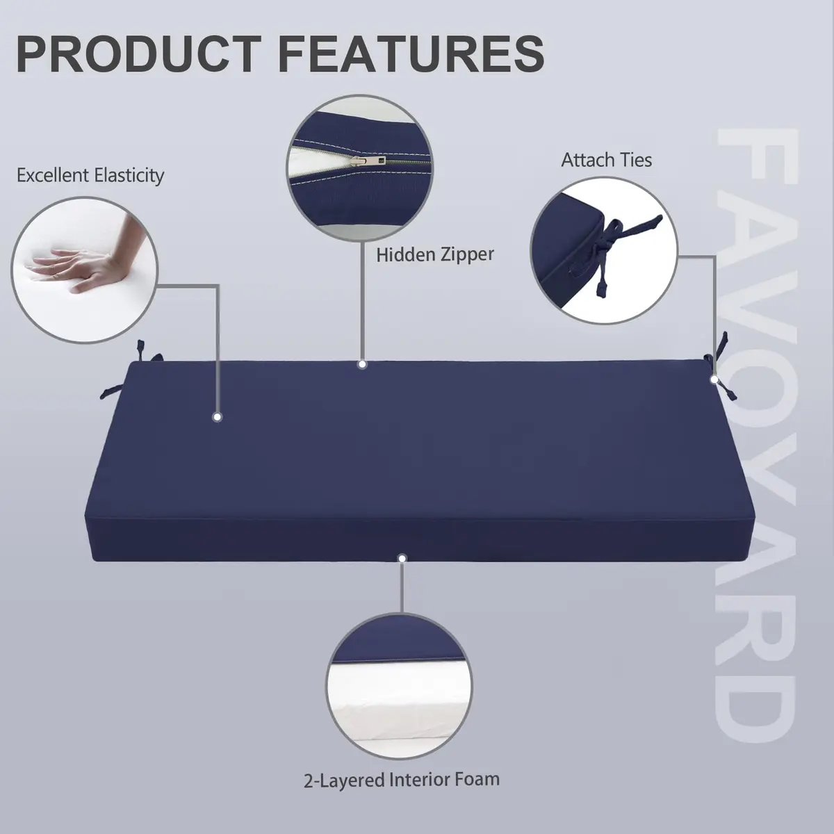 Favoyard Outdoor Bench Cushion 48 x 18 Inch Blue Waterproof Support - view 4