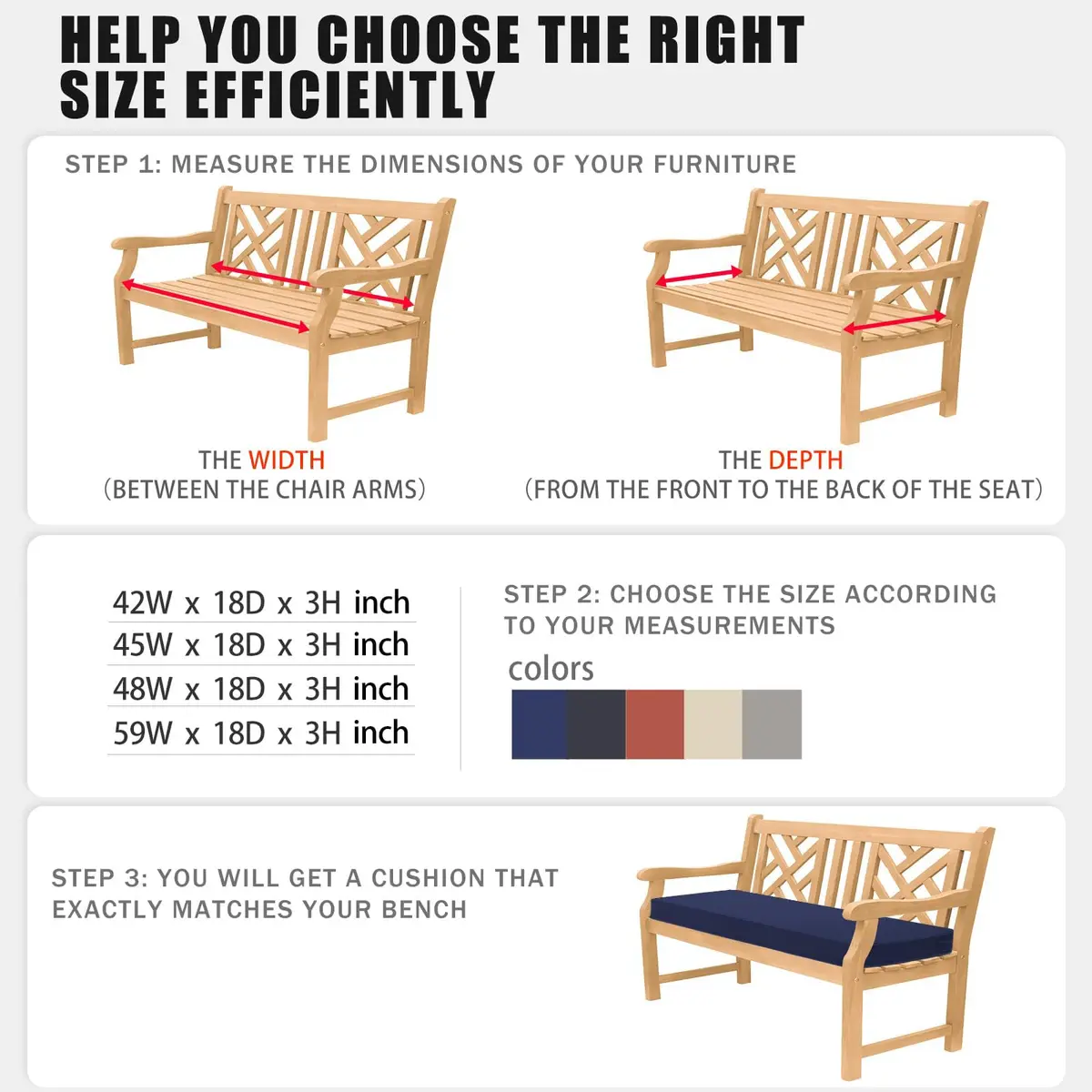 Favoyard Outdoor Bench Cushion 48 x 18 Inch Blue Waterproof Support - view 5
