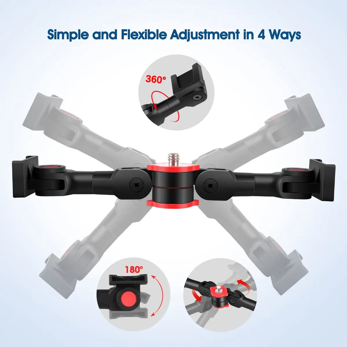 ChromLives Cold Shoe Mount Adapter with Phone Clip, Rotatable Dual Cold Shoe Extension Bracket for LED Light/Microphone - view 5
